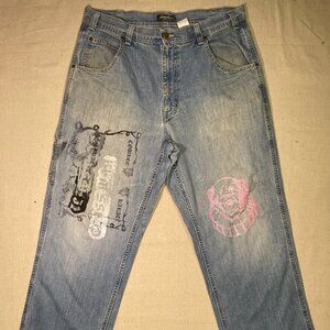 36W x 32L screen printed jeans